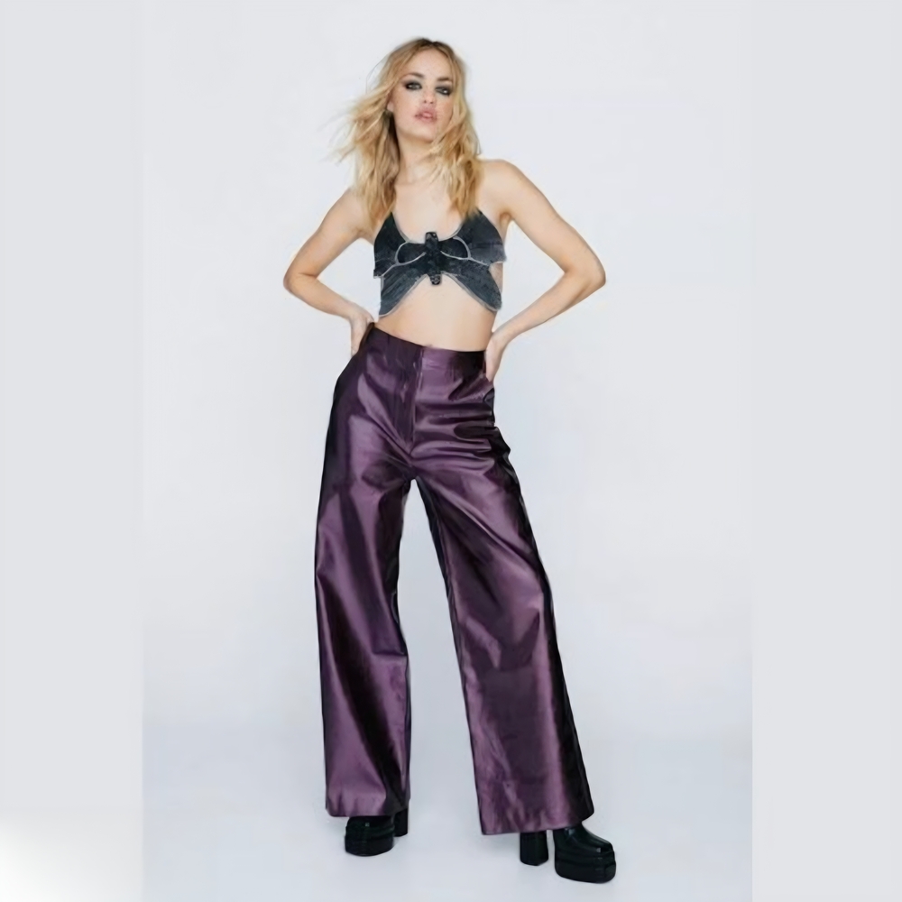 Nasty Gal Shimmering Plum Wide-Leg Pants